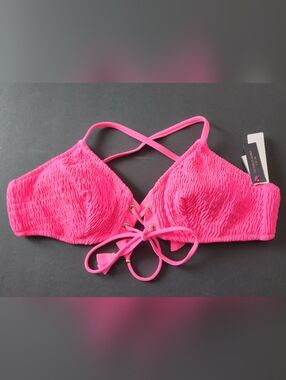 L VS Swim Hot Pink Triangle Bikini Top Tropical Island Getaway